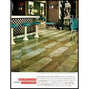 1964 Kentile Vinyl Floor Vintage Print Ad Midcentury Marble Statue Asbestos Tile